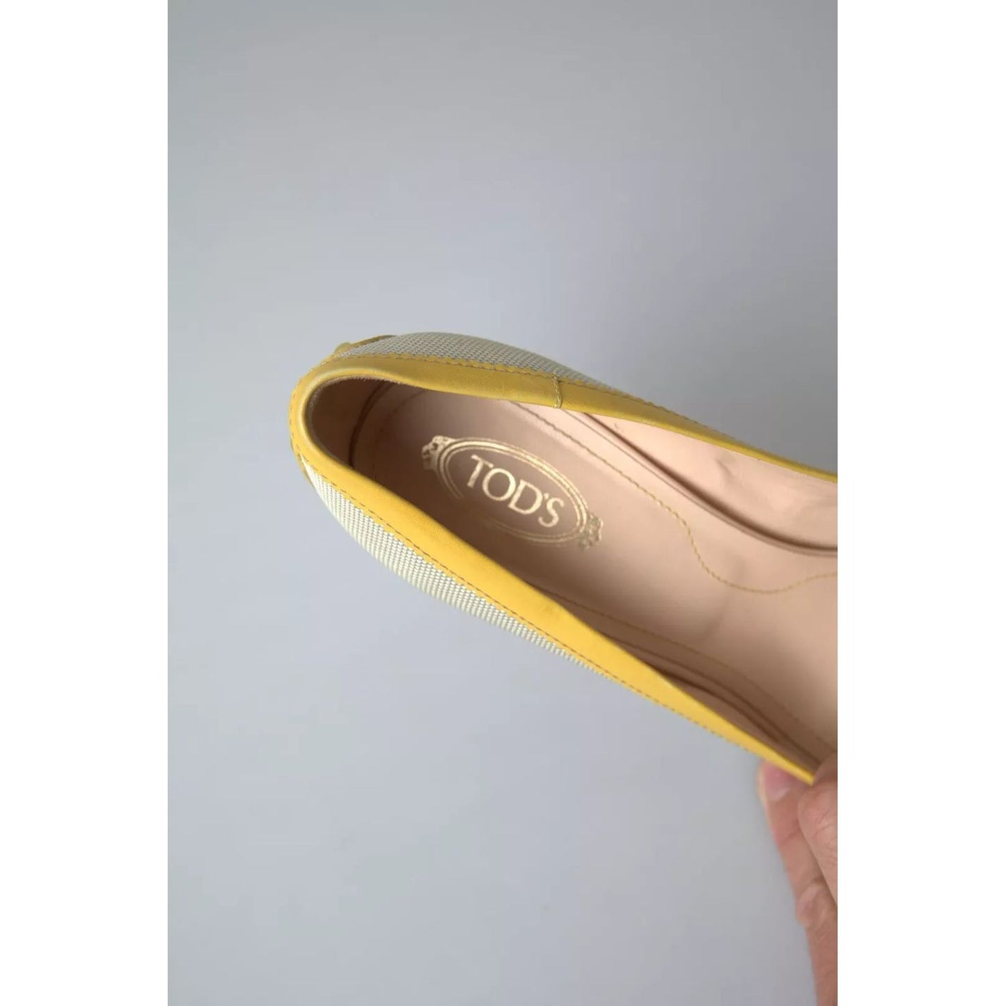 Tod's Yellow Off White Peep Toe Heels Pumps Shoes