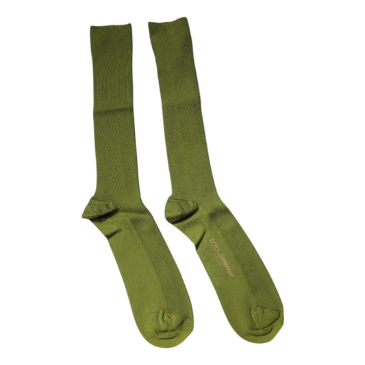 Dolce & Gabbana Green Cotton Logo Over The Calf Socks