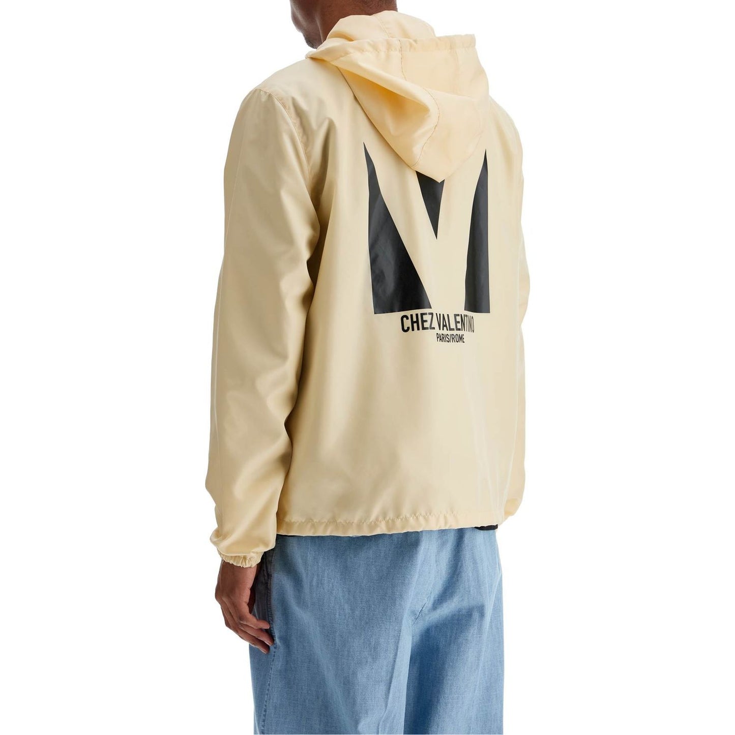 Valentino Garavani beige hooded windbreaker in logoed polyamide Jackets Valentino Garavani