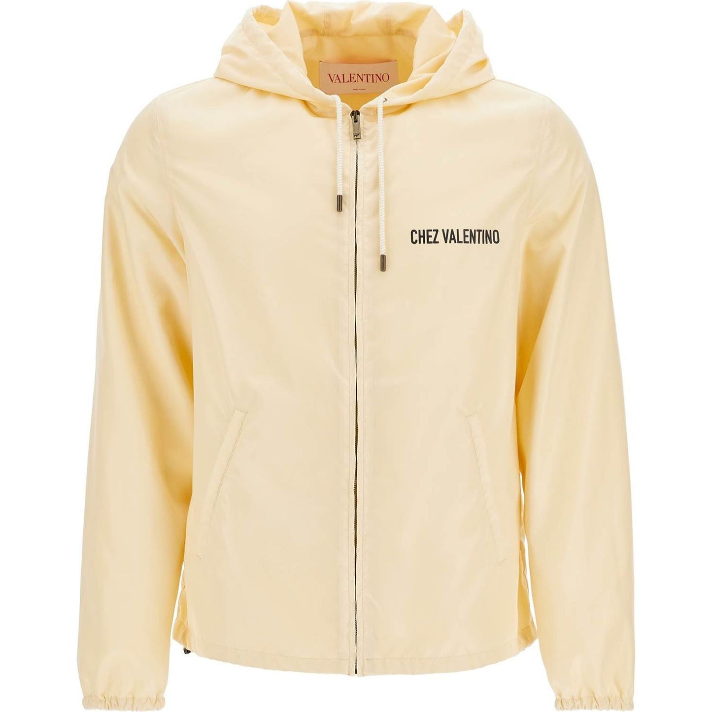 Valentino Garavani beige hooded windbreaker in logoed polyamide Jackets Valentino Garavani