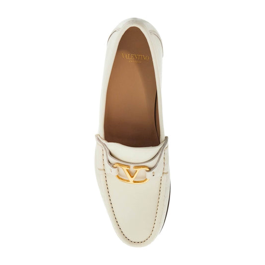 Valentino Garavani ivory leather loafer with golden metal v logo Loafers Valentino Garavani