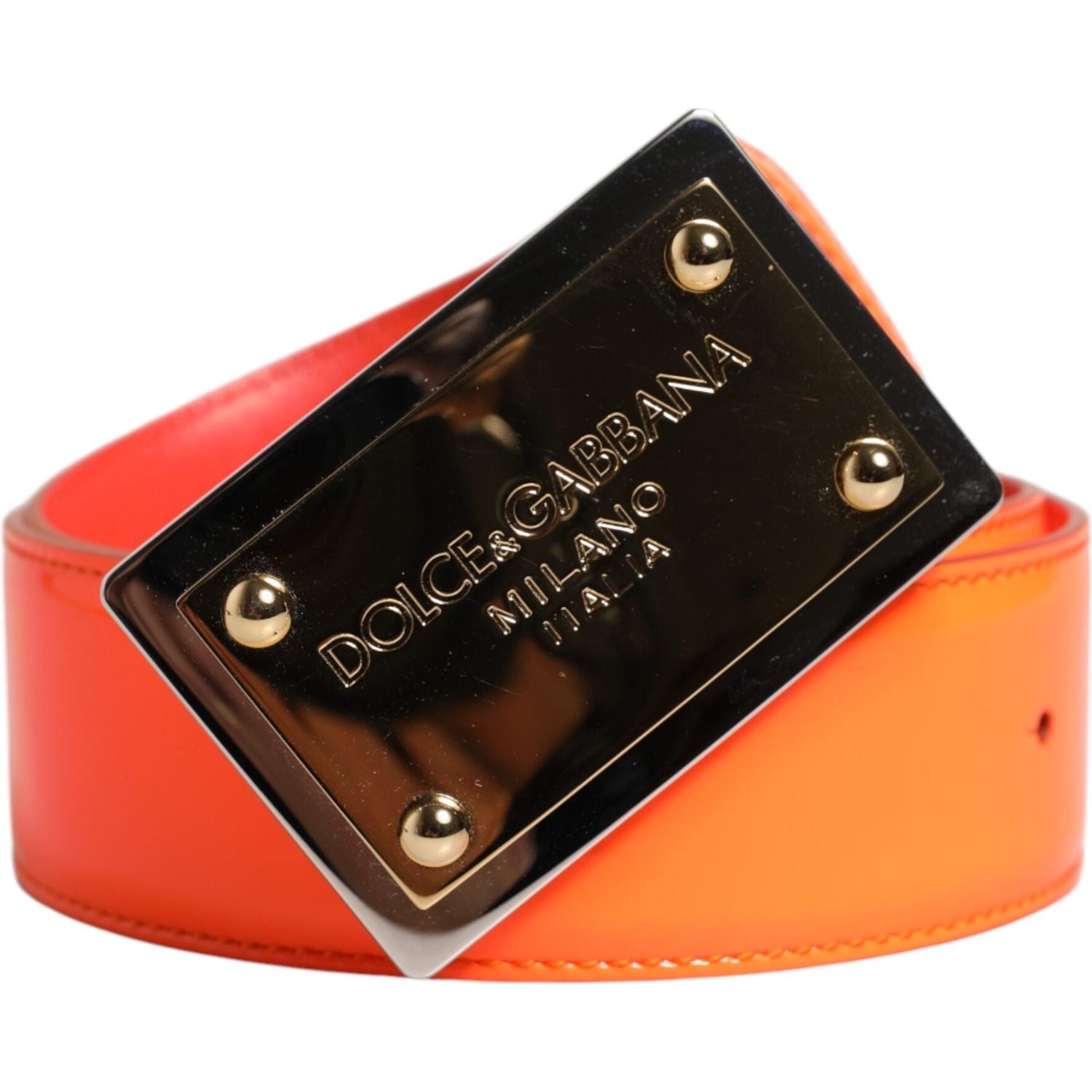 Dolce & Gabbana Orange Gold Tone Metal Logo Buckle Belt