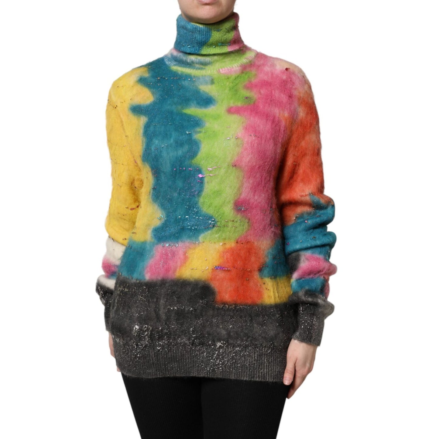 Dolce & Gabbana Multicolor Mohair Turtleneck Pullover Sweater 1728,67345645728,Clothing,Dolce & Gabbana,IT40|S,Material: 66% Mohair 29% Nylon 5% Wool,Multicolor,New with tags,Sweaters - Clothing,Sweaters - Women - Clothing,Turtlenecks - Sweaters - Clothin