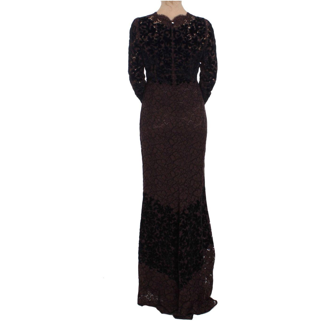 Dolce & Gabbana Elegant Purple Floral Lace Maxi Dress Dolce & Gabbana