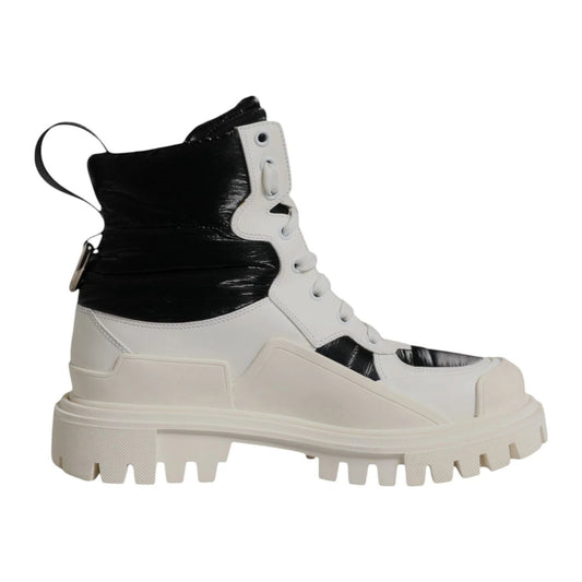Dolce & Gabbana White Padded Mid Calf Lace Up Boots Shoes