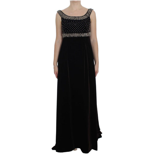 Dolce & Gabbana Brown Velvet Crystal Sheath Gown Dress