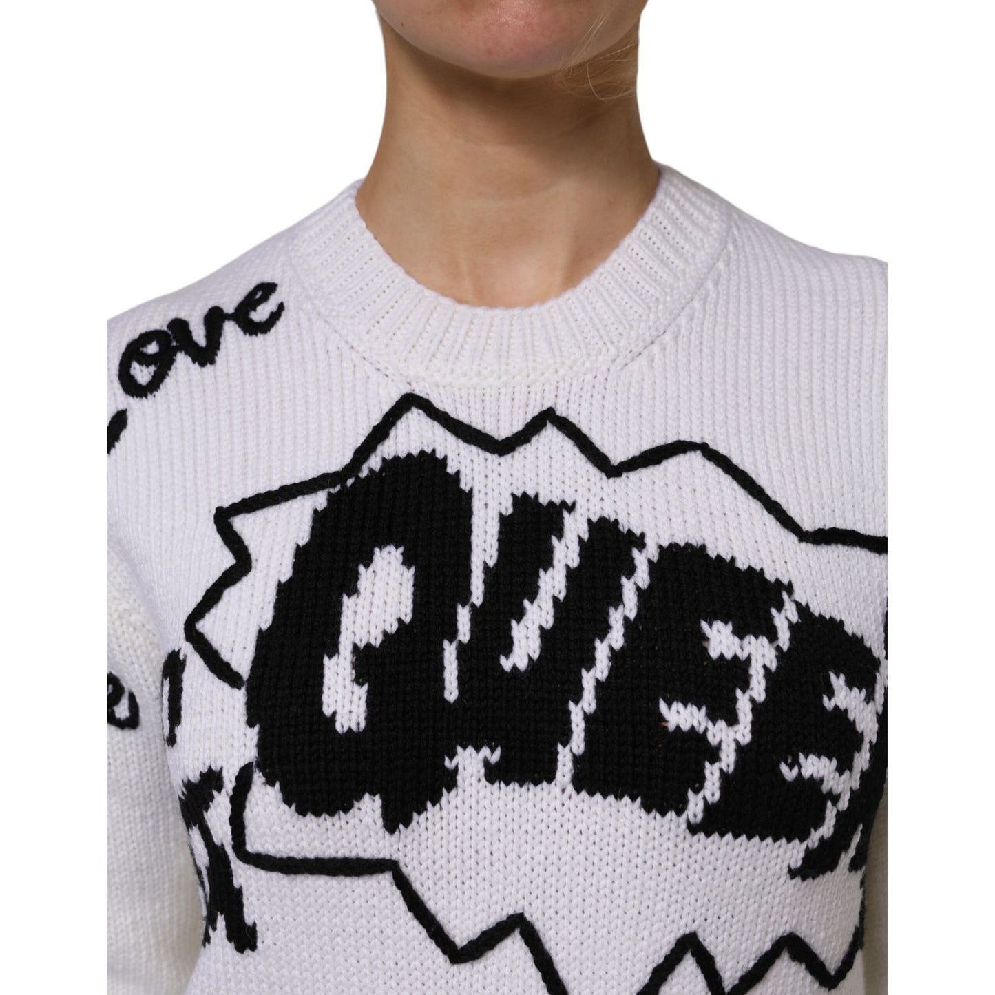 Dolce & Gabbana White Wool Knit Crew Neck Pullover Sweater 1728,67345645728,Clothing,Dolce & Gabbana,IT40|S,Material: 92% Wool 8% Virgin Wool,Preowned / Defect,Sweaters - Clothing,Sweaters - Women - Clothing,Sweatshirts - Sweaters - Clothing,White,Women,W