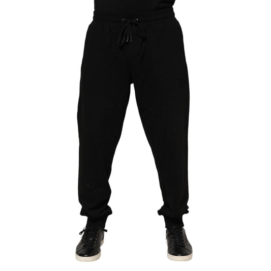 Dolce & Gabbana Black Cotton Logo Tape Men Jogger Pants 1728,67345645728,Athletic Pants - Pants - Clothing,Black,Clothing,Dolce & Gabbana,IT54 | XL,Jeans & Pants - Men - Clothing,Material: 100% Cotton,Men,Men - Clothing,Pants - Clothing,Preowned / Defect