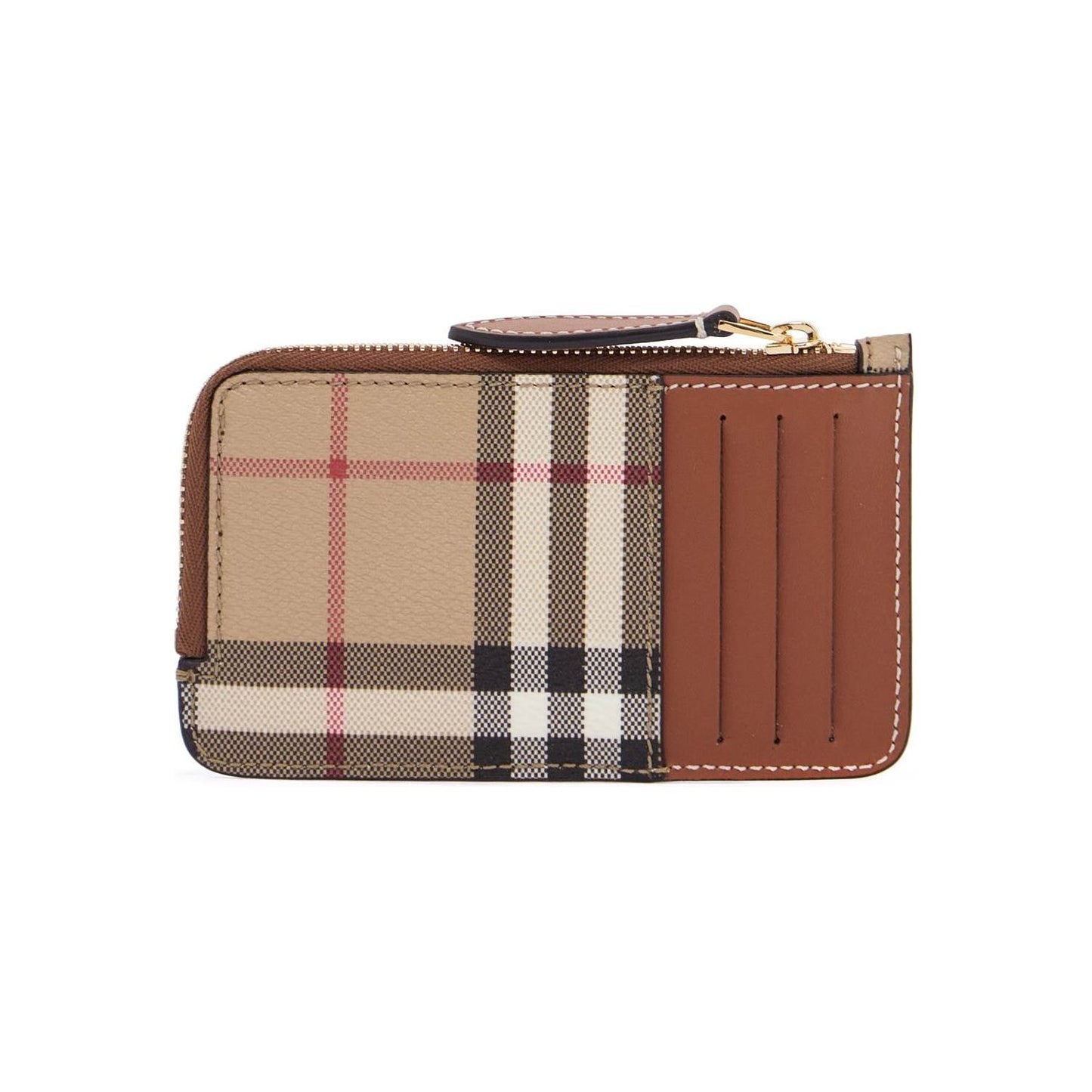 Burberry beige leather wallet with check pattern and zip closure Wallets Burberry