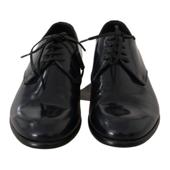 Dolce & Gabbana Elegant Dark Blue Leather Derby Shoes Dolce & Gabbana