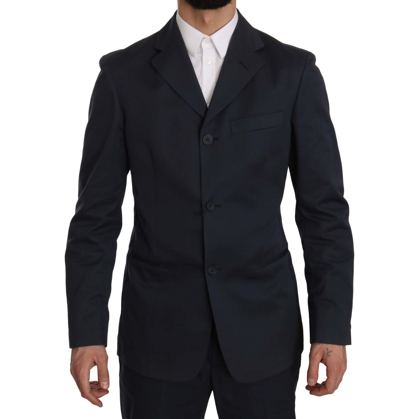 Romeo Gigli Two Piece 3 Button Cotton Blue Solid Suit Romeo Gigli