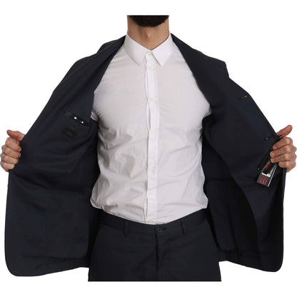 Romeo Gigli Two Piece 3 Button Cotton Blue Solid Suit Romeo Gigli