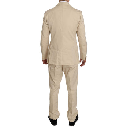 Romeo Gigli Two Piece 3 Button Beige Cotton Solid Suit Romeo Gigli