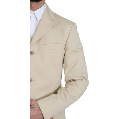 Romeo Gigli Two Piece 3 Button Beige Cotton Solid Suit Romeo Gigli