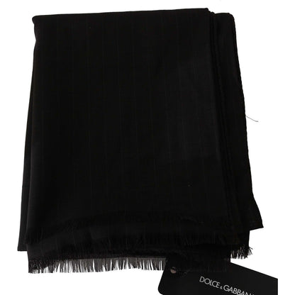 Dolce & Gabbana Dark Gray Virgin Wool Striped Pattern Wrap Scarf Wool Wrap Shawls