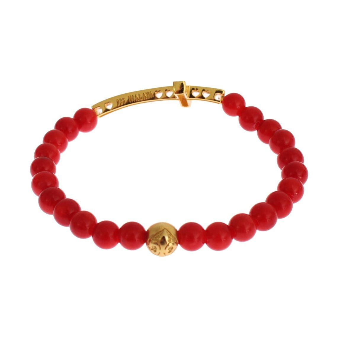 Nialaya Elegant Gold and Red Coral Beaded Bracelet Bracelet Nialaya