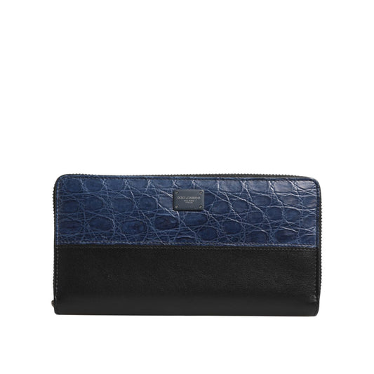 Dolce & Gabbana Black Blue Exotic Leather Men Continental Clutch Wallet 1728,67345645728,70% Calfskin leather,Accessories,Bags,Black and Blue,Dolce & Gabbana,Leather Wallets - Wallets - Accessories,Material: 30% Caiman Leather,Men,Men - Bags,New with tags