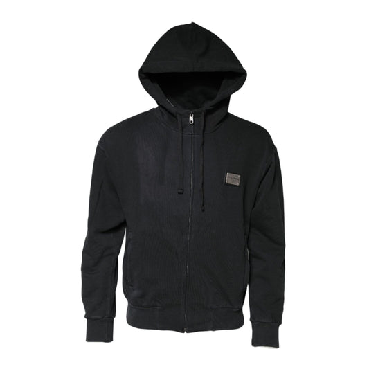 Dolce & Gabbana Black Logo FullZip Hooded Sweatshirt Sweater