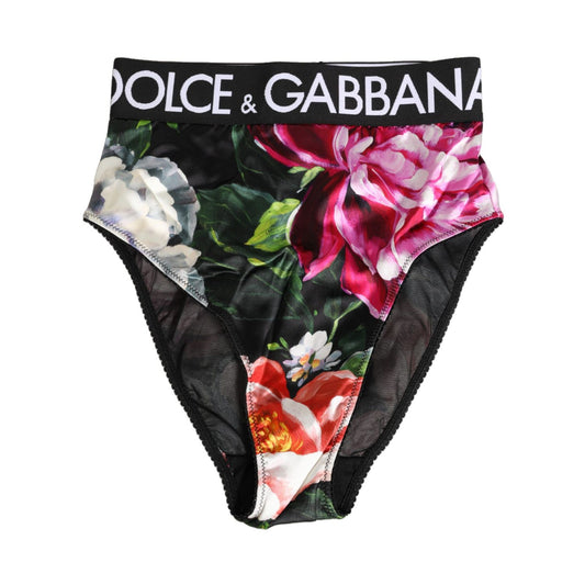 Dolce & Gabbana Black Floral Print High Waist Panty Underwear 1728,67345645728,Black,Clothing,Dolce & Gabbana,IT1 | XS,Material: 03+97%VI,New with tags,Panties - Underwear - Clothing,Underwear - Clothing,Women