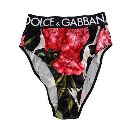 Dolce & Gabbana Black Floral Print High Waist Panty Underwear 1728,67345645728,Black,Clothing,Dolce & Gabbana,IT2 | S,Material: 06+94%SE,New with tags,Panties - Underwear - Clothing,Underwear - Clothing,Women
