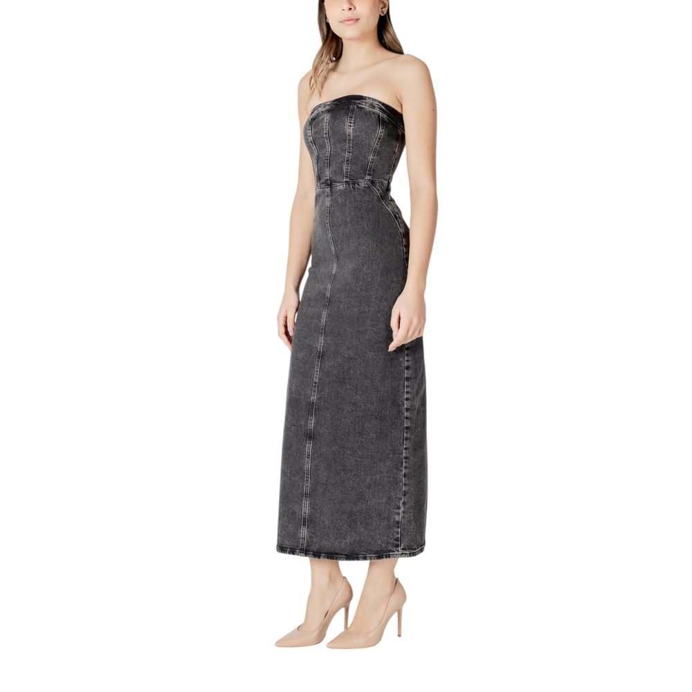 ICHI Black Cotton Midi Dress