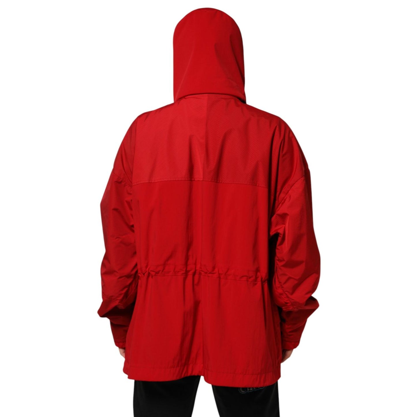 Dolce & Gabbana Red Nylon Hooded Men Full Zip Parka Jacket