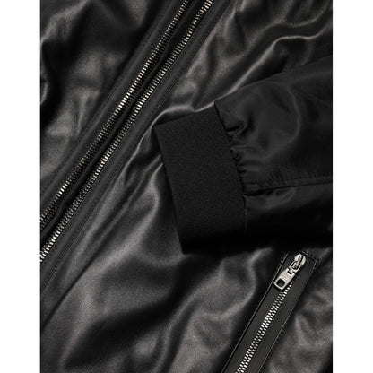 Dolce & Gabbana Black Leather Nylon FullZip Blouson Jacket 1728,67345645728,Black,Clothing,Dolce & Gabbana,IT56 | XXL,Jackets & Coats - Clothing,Leather Jackets - Jackets & Coats - Clothing,Material: 50%PA+50%Lamb,Men,New with tags