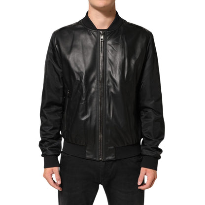 Dolce & Gabbana Black Leather Nylon FullZip Blouson Jacket 1728,67345645728,Black,Clothing,Dolce & Gabbana,IT56 | XXL,Jackets & Coats - Clothing,Leather Jackets - Jackets & Coats - Clothing,Material: 50%PA+50%Lamb,Men,New with tags