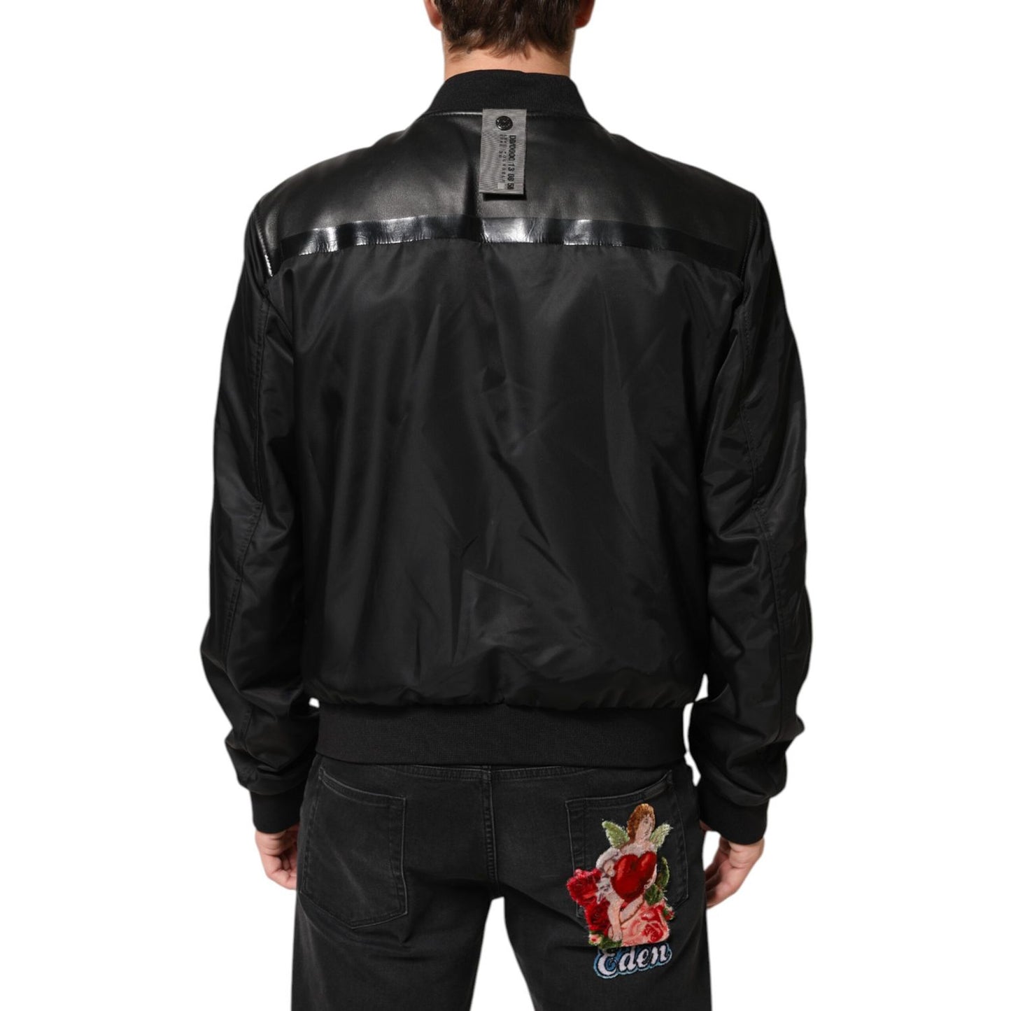 Dolce & Gabbana Black Leather Nylon FullZip Blouson Jacket 1728,67345645728,Black,Clothing,Dolce & Gabbana,IT56 | XXL,Jackets & Coats - Clothing,Leather Jackets - Jackets & Coats - Clothing,Material: 50%PA+50%Lamb,Men,New with tags