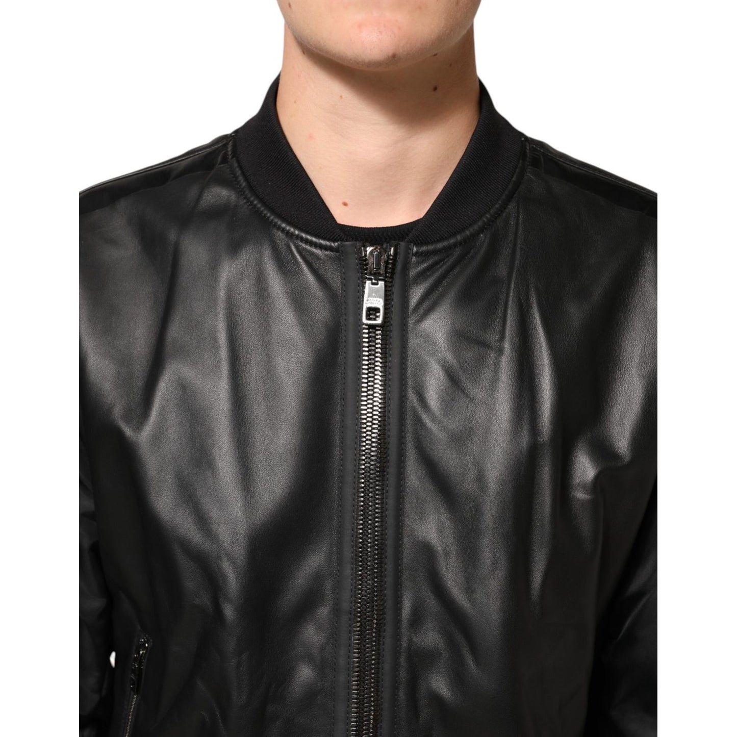 Dolce & Gabbana Black Leather Nylon FullZip Blouson Jacket 1728,67345645728,Black,Clothing,Dolce & Gabbana,IT56 | XXL,Jackets & Coats - Clothing,Leather Jackets - Jackets & Coats - Clothing,Material: 50%PA+50%Lamb,Men,New with tags