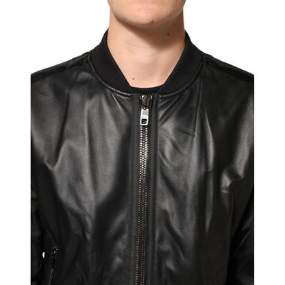 Dolce & Gabbana Black Leather Nylon FullZip Blouson Jacket 1728,67345645728,Black,Clothing,Dolce & Gabbana,IT56 | XXL,Jackets & Coats - Clothing,Leather Jackets - Jackets & Coats - Clothing,Material: 50%PA+50%Lamb,Men,New with tags