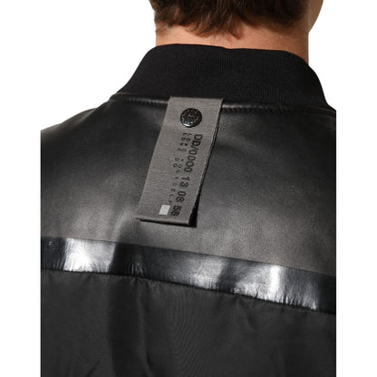 Dolce & Gabbana Black Leather Nylon FullZip Blouson Jacket 1728,67345645728,Black,Clothing,Dolce & Gabbana,IT56 | XXL,Jackets & Coats - Clothing,Leather Jackets - Jackets & Coats - Clothing,Material: 50%PA+50%Lamb,Men,New with tags