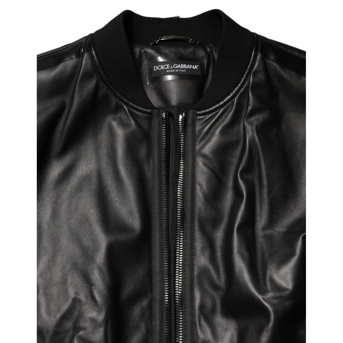 Dolce & Gabbana Black Leather Nylon FullZip Blouson Jacket 1728,67345645728,Black,Clothing,Dolce & Gabbana,IT56 | XXL,Jackets & Coats - Clothing,Leather Jackets - Jackets & Coats - Clothing,Material: 50%PA+50%Lamb,Men,New with tags