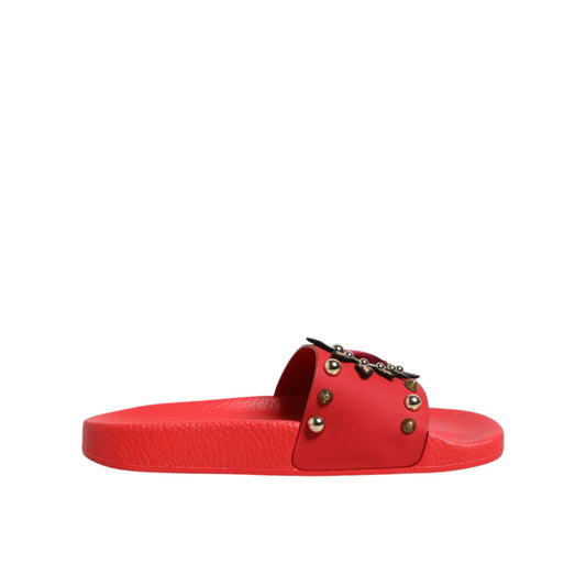 Dolce & Gabbana Red Sacred Heart Stud Slides Beachwear Shoes