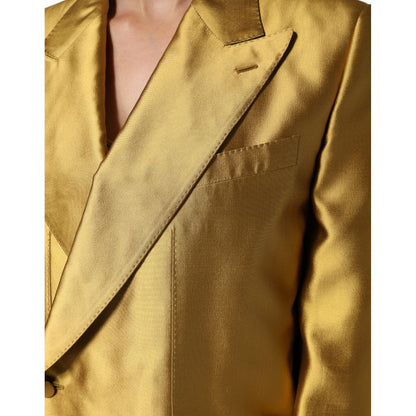 Dolce & Gabbana Gold Satin Long Sleeves Blazer Coat Jacket