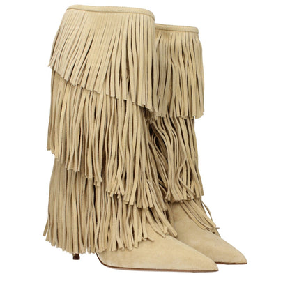 Paris Texas Beige Leather Flat Boots