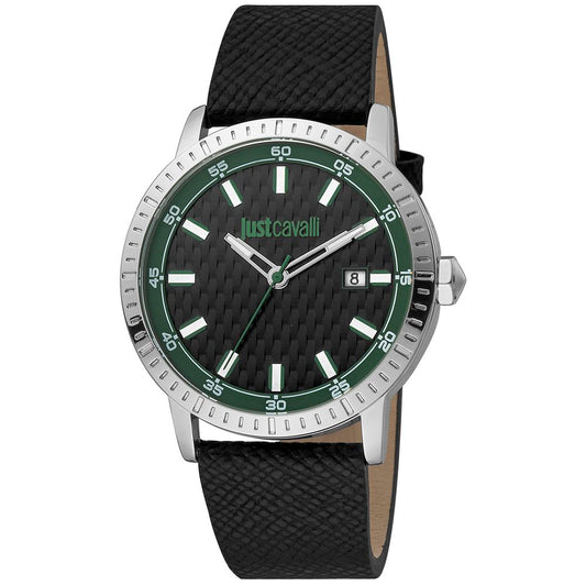 Just Cavalli Black Leather Dress Watch 1728,67434610848,Accessories,Black,Dress Watches - Watches - Accessories,Just Cavalli,Men,New with tags,Watches - Accessories