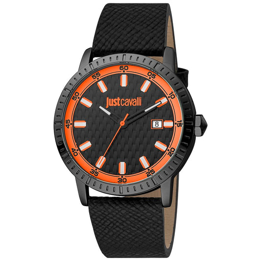Just Cavalli Black Leather Dress Watch 1728,67434610848,Accessories,Black,Dress Watches - Watches - Accessories,Just Cavalli,Men,New with tags,Watches - Accessories