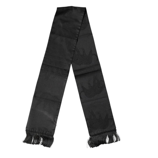 Dolce & Gabbana Black Satin Silk Fringes Neck Foulard Scarf 1728,67345645728,Accessories,Black,Dolce & Gabbana,Foulards - Scarves - Accessories,Material: 100%SE,Men,New with tags,Scarves - Accessories