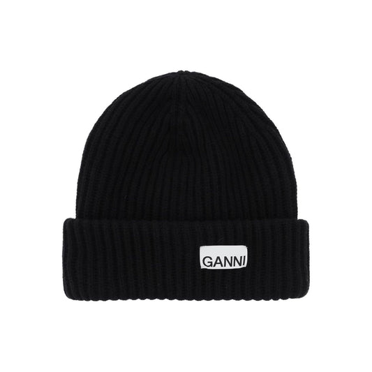 Ganni beanie hat with logo patch Scarves Hats & Gloves Ganni