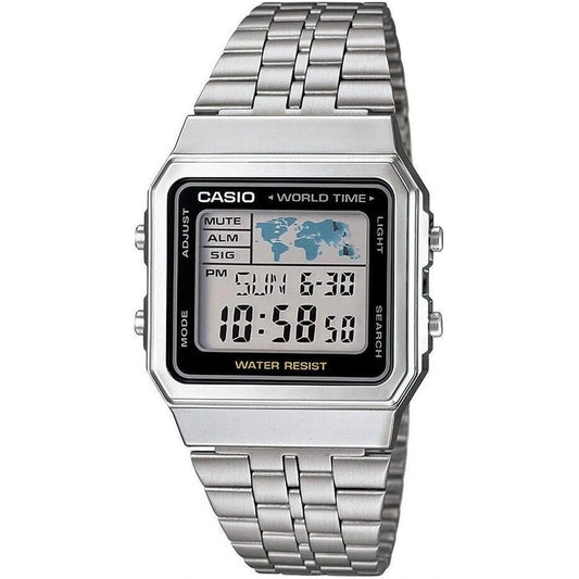 CASIO VINTAGE World Time - Silver & Black WATCHES CASIO CLASSIC & VINTAGE