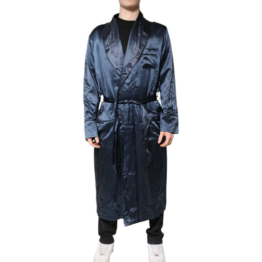 Dolce & Gabbana Blue Solid Silk Men Wrap Robe Coat Jacket 1728,67345645728,Blue,Clothing,Dolce & Gabbana,IT46 | S,Jackets - Men - Clothing,Material: 100% Silk,Men,Men - Clothing,Preowned / Defect,Robes - Sleepwear - Clothing,Sleepwear - Clothing