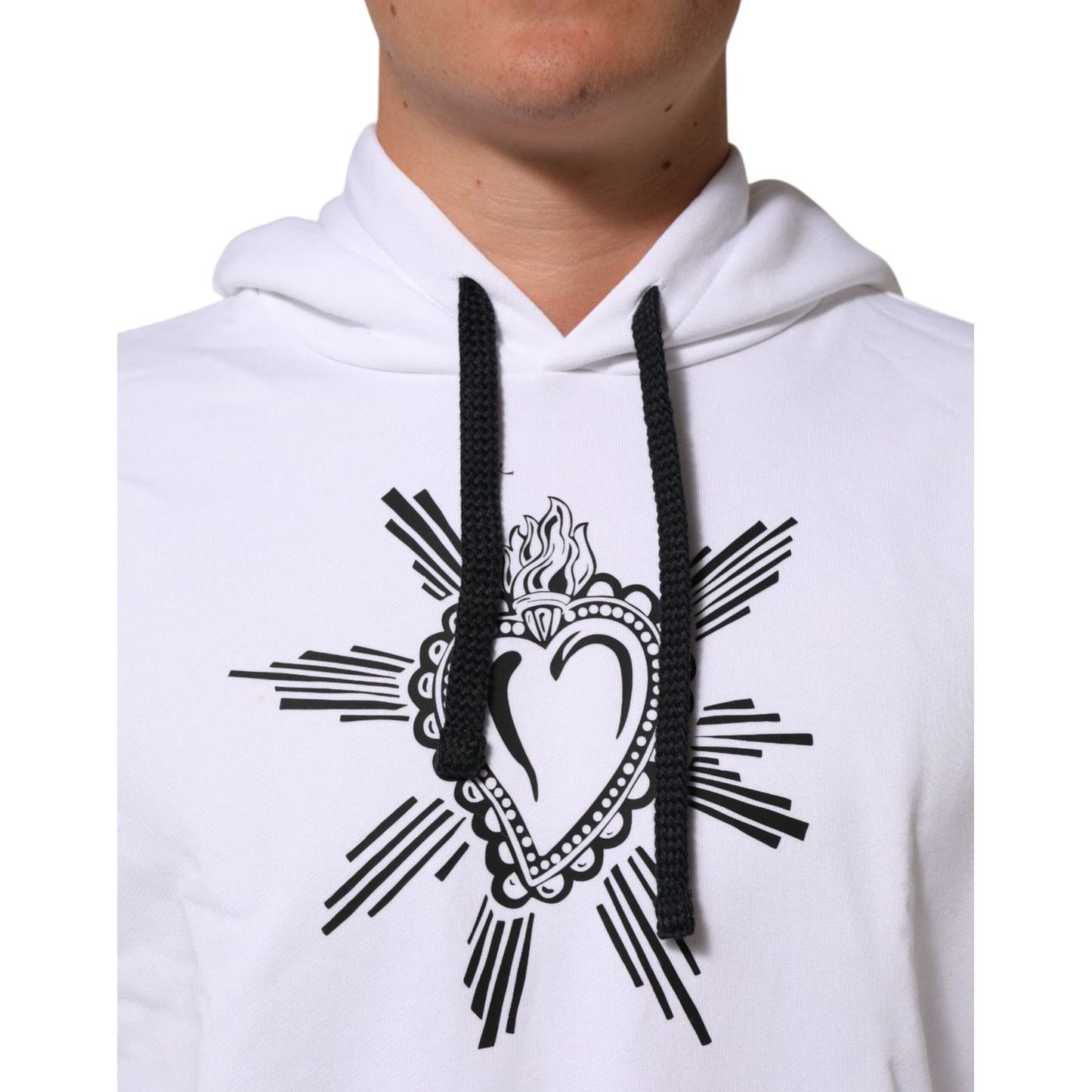 Dolce & Gabbana White Sacred Heart Hooded Sweatshirt Sweater