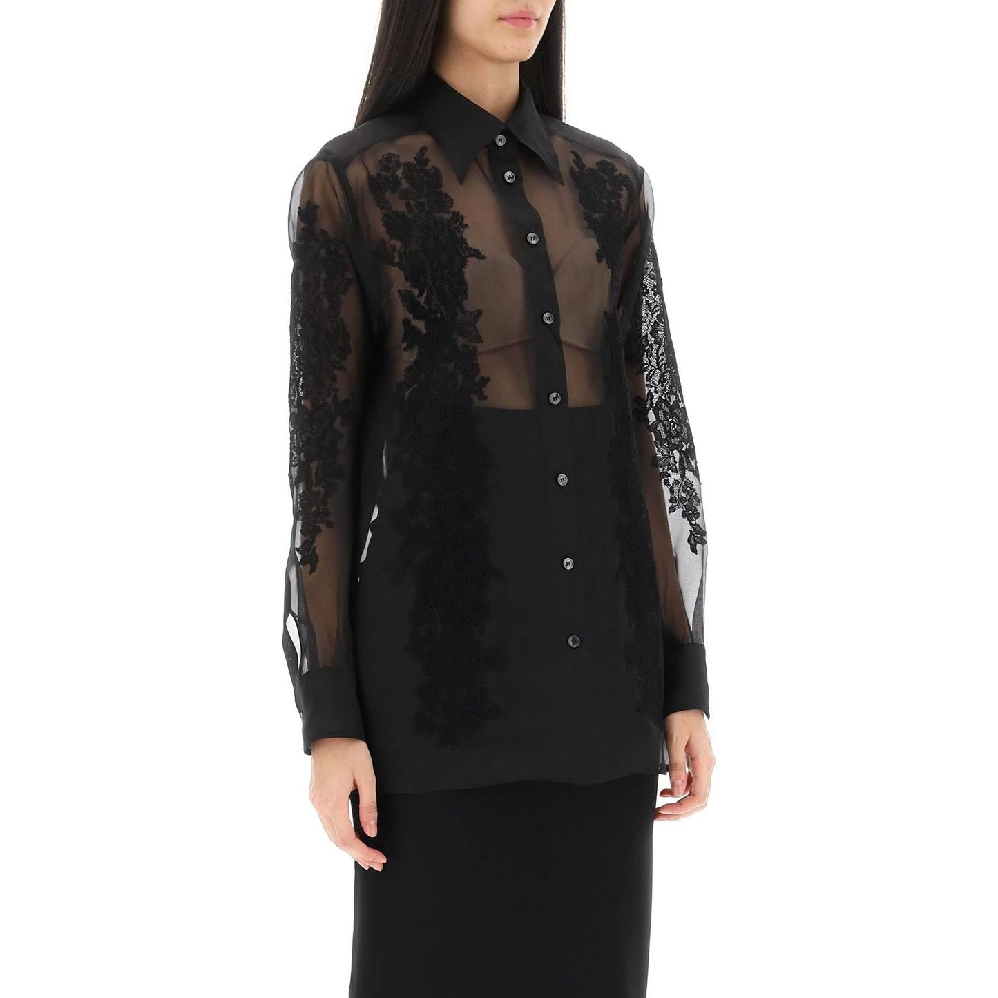 Dolce & Gabbana organza shirt with lace inserts Topwear Dolce & Gabbana