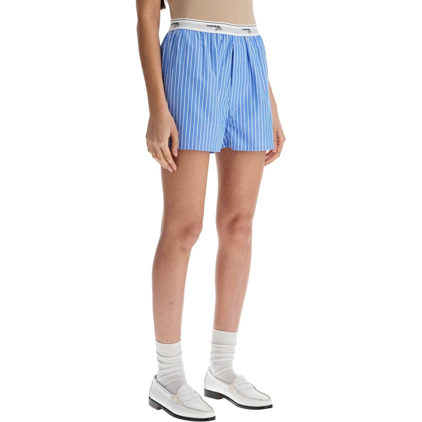 Homme Girls men's boxer 100% cotton blue striped high waist Short trousers Homme Girls