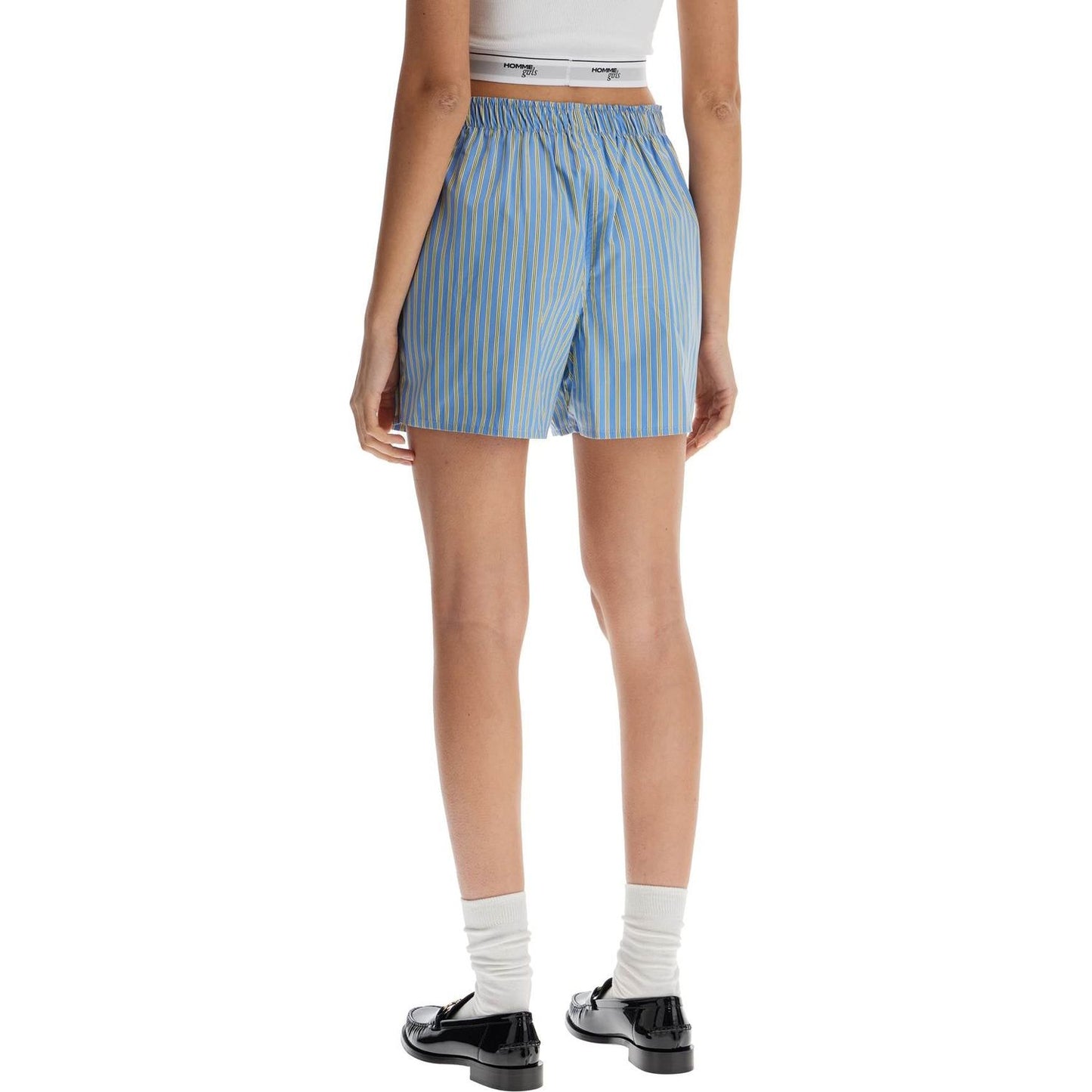 Homme Girls blue cotton boxer shorts with vertical yellow stripes Short trousers Homme Girls