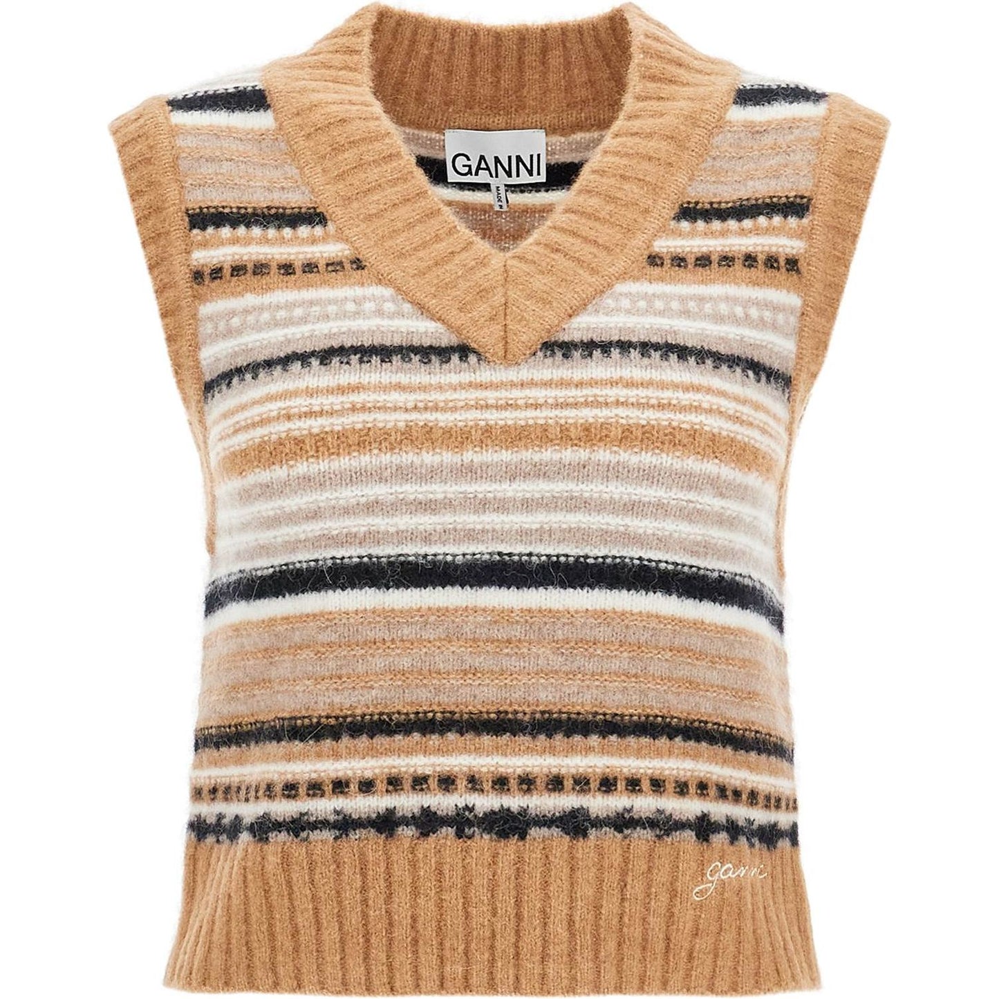 Ganni "soft striped knit vest with a comfortable