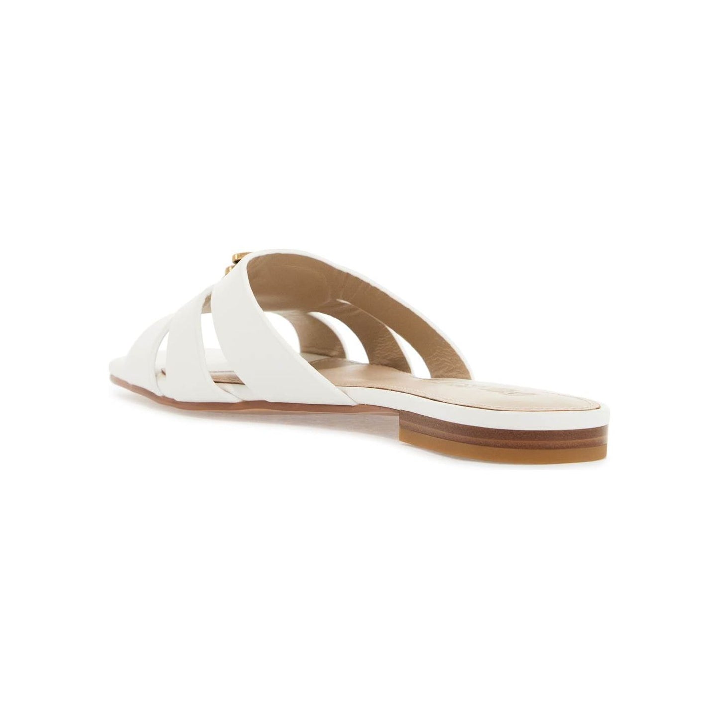 Pinko milk calf leather slippers with striped structure and golden details Sandals Pinko