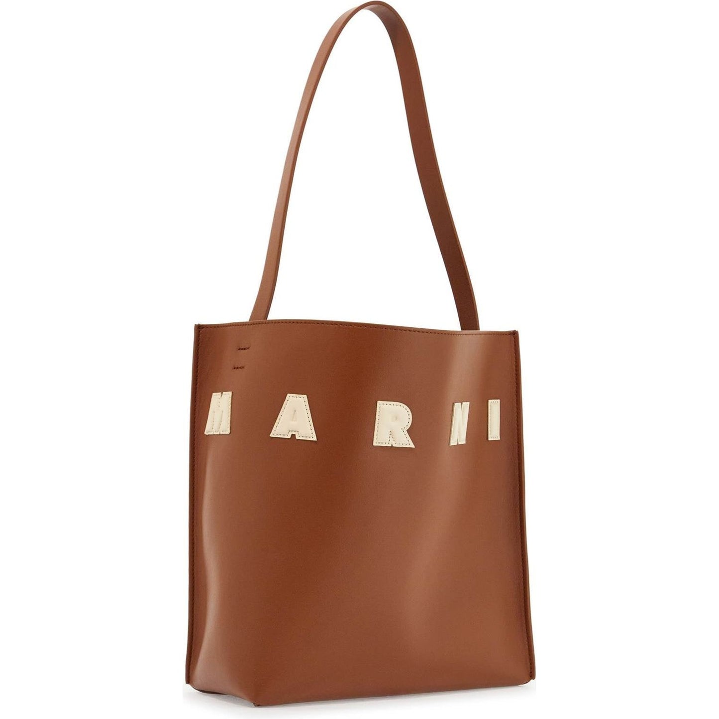 Marni brown structured calfskin shopping bag with ivory details Shopper Marni