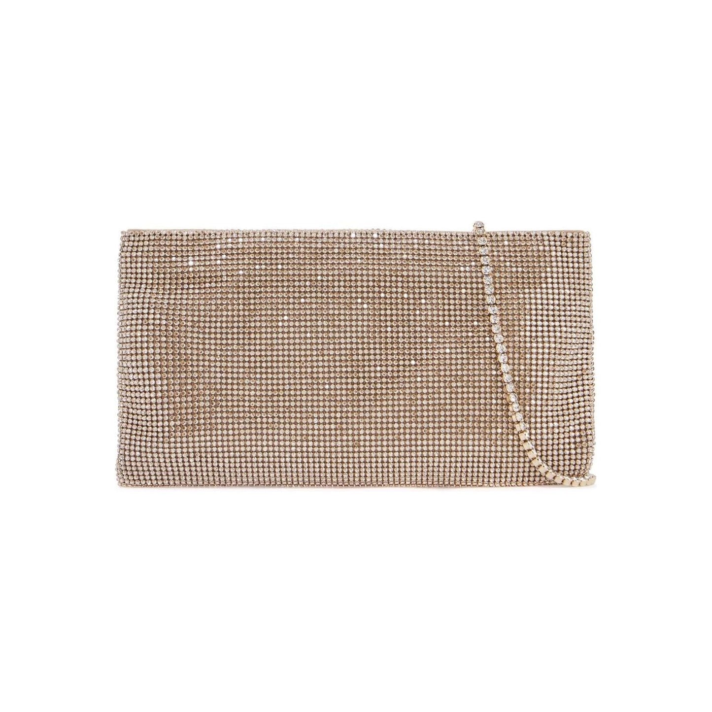 Benedetta Bruzziches compact rectangular bag in light gold rhinestones with elegant and sophisticated chain Clutches Benedetta Bruzziches